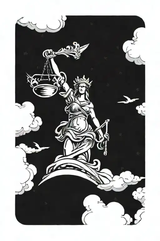 Lady Justice With Sword And Scale With Clouds Behind