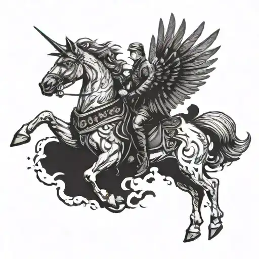 Black Pegasus With A Soldier Riding