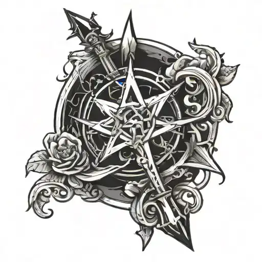 Two Ritual Daggers Crossed With Moon And Pentagram Themes