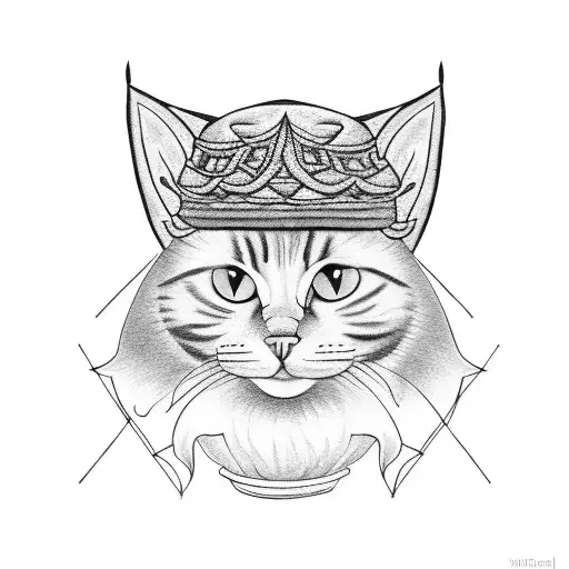 A Minimalist Tattoo Of A Cat Wearing A Harry Potter-themed Hat