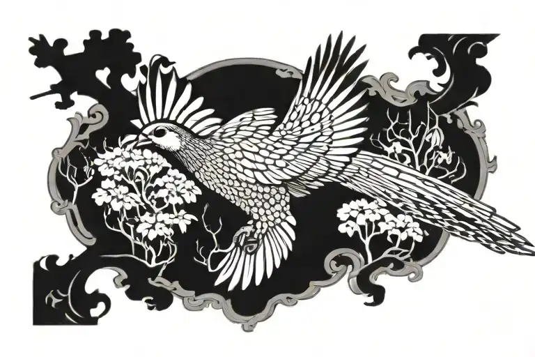 Flying Pheasant Hunting Scene