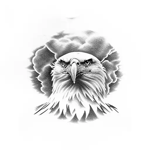 A Bald Eagle Body Inside Clouds And Heaven Above