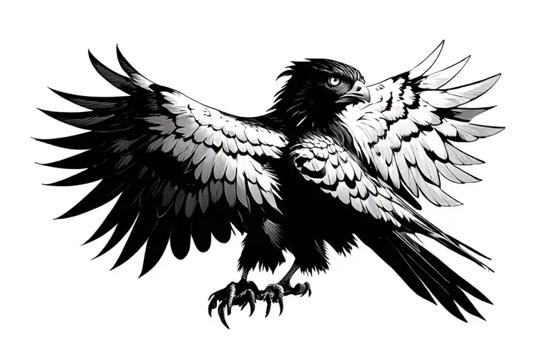 Hawk With Wings Spread That Fade Into Tamuku Style