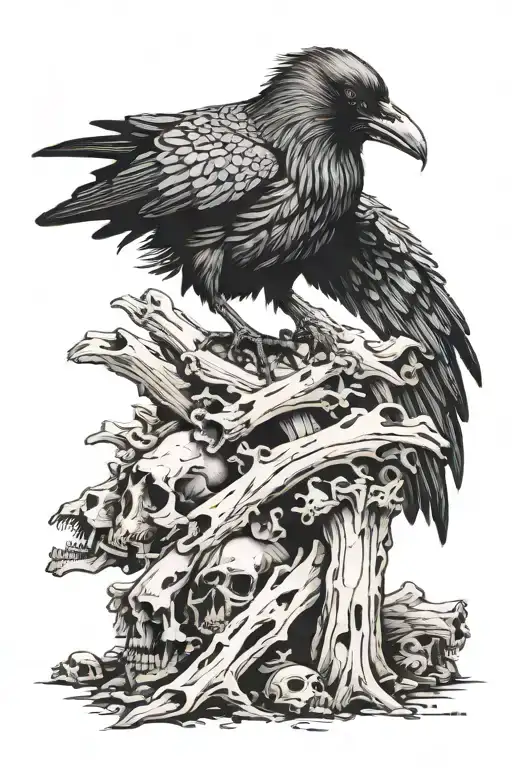 Raven On Pile Of Bones