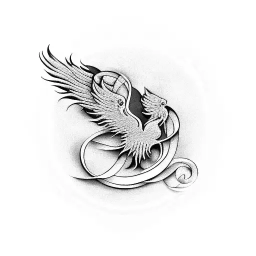 Musical Notes Intertwined With A Phoenix