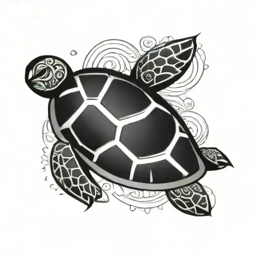 Maori Tattoo With Turtle Swimming