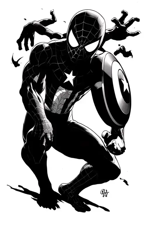 Evil Spiderman With Glowing White Eyes Fighting Captain America Full Body