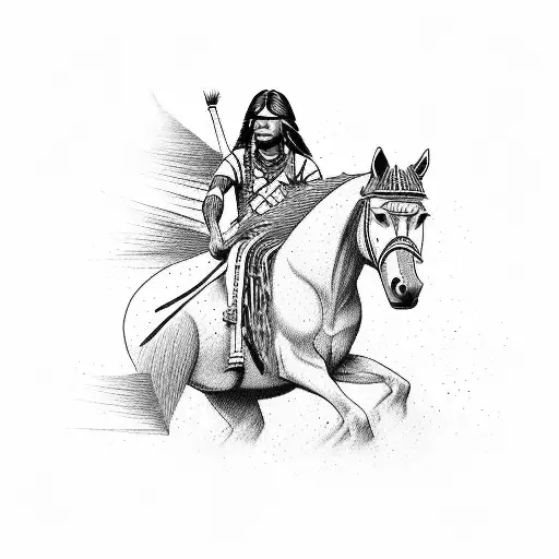 Native American Warrior Riding A Horse Through A Forest