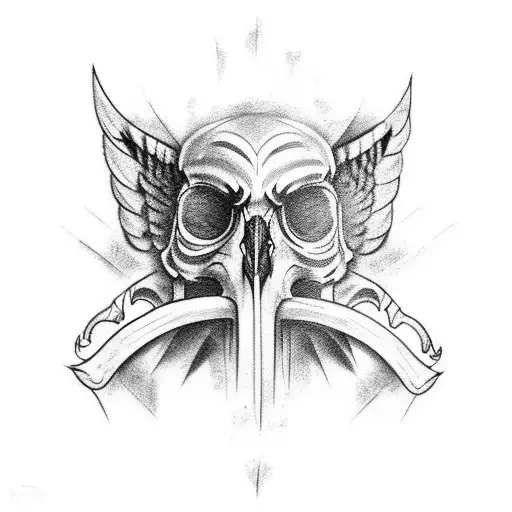 Combine The Imagery Of A Harpy Eagle And A Skull In A Dark And Gothic Design