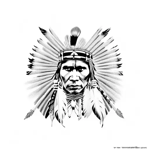 Native American Warrior In A Blackwork Style