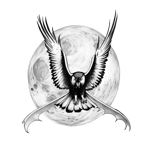 Harpy Eagle At Night With Moonlight Flying High Gothic Architecture Dark And Gloomy Atmosphere