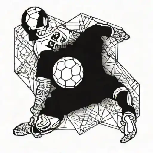 A Football Player Kicking A Ball With Intricate Geometric Patterns In The Background