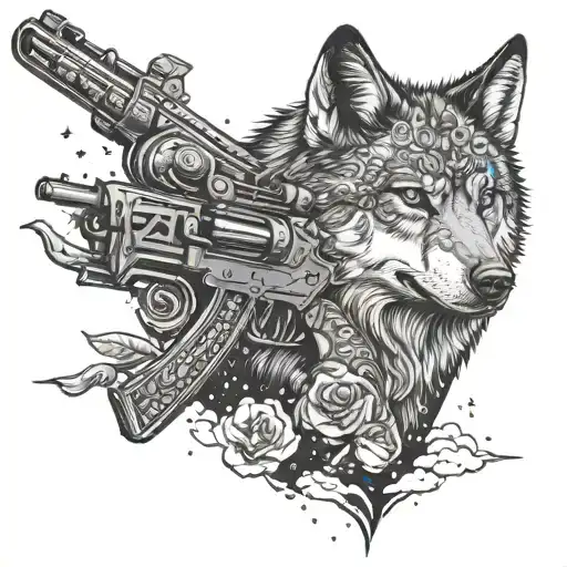 Gun Wolf Night Sky