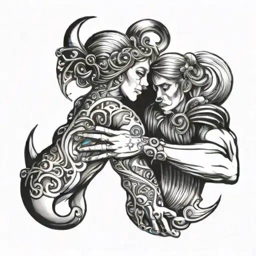 Aquarius And Sagittarius On 2 Hands Holding