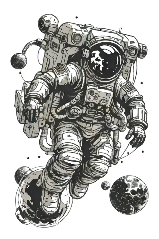 Jumping Astronout Floating In Space