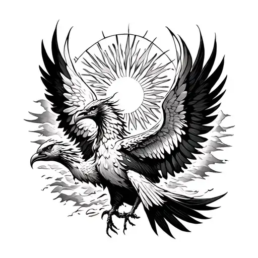 A Flying Fenix With A Sun And Icarus