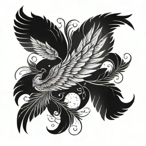 A Symmetrical Pattern Of Wings And Feathers With A Celestial Background
