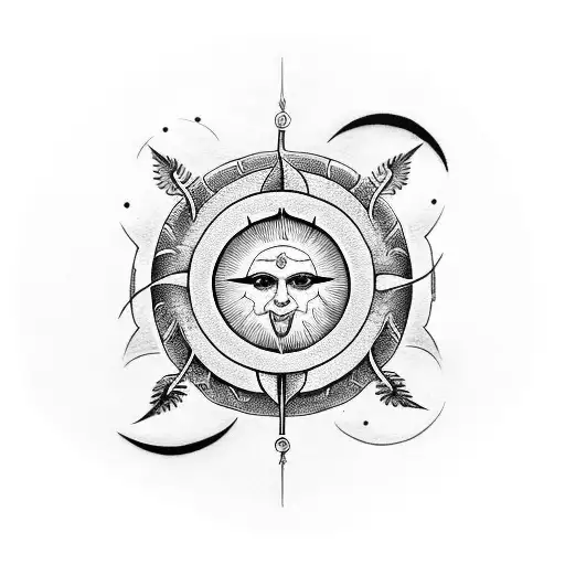 A Celestial Laurel Wreath With Intertwined Sun And Moon