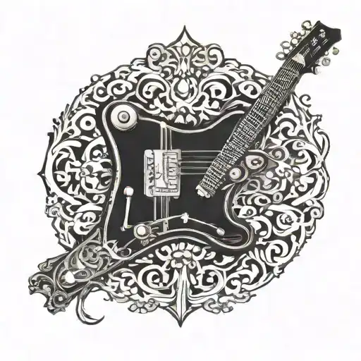 A Detailed Guitar Neck With Metal-themed Ornaments And Dark Shading