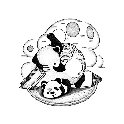 A Panda Holding A Book With Planets And Stars Around It