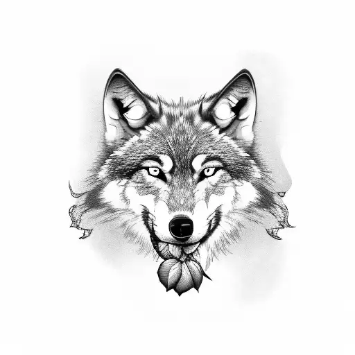 Wolf Holding A Rose In The Mouth