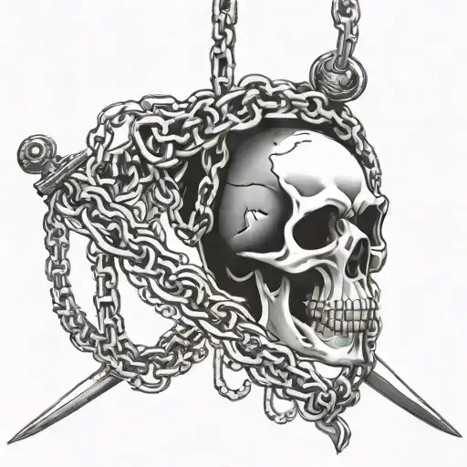 Chain Hanging On Sword And On That Chain Pierced Skull Is Hanging