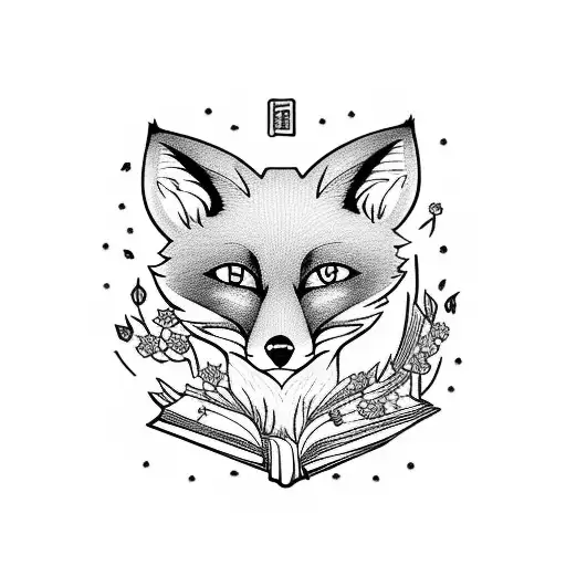 An Anime-inspired Tattoo Of A Fox Surrounded By Cherry Blossoms And Holding A Book