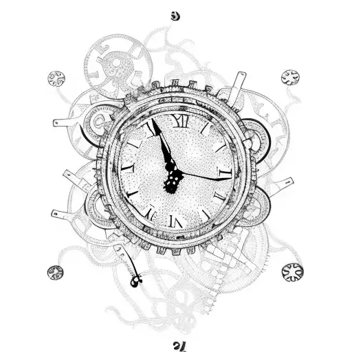 Clock With Gears And Mechanical Elements Intertwined With Vines And Flowers