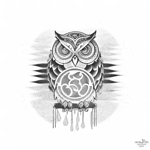 Owl Atop Scales With Koi Yin Yang