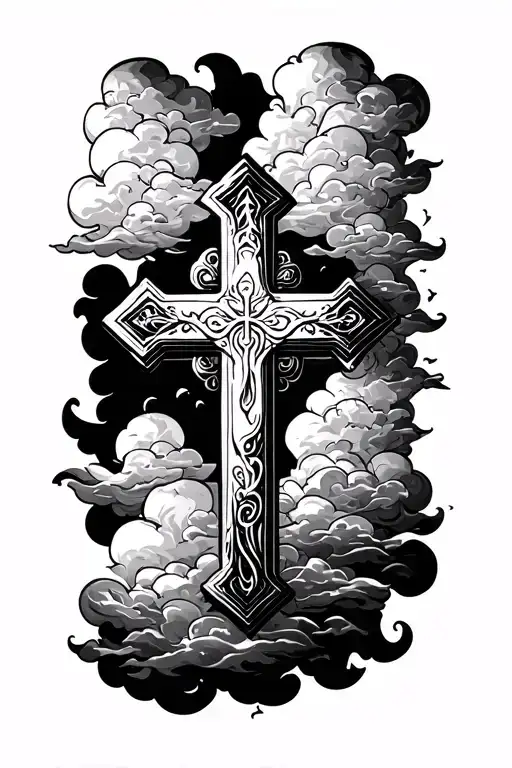 Cross Tattoo With Clouds Representing Faith