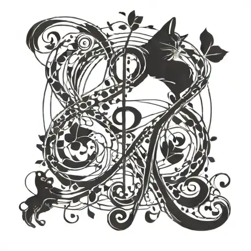 Musical Notes Intertwined With Cat Paw Prints In An Infinity Symbol