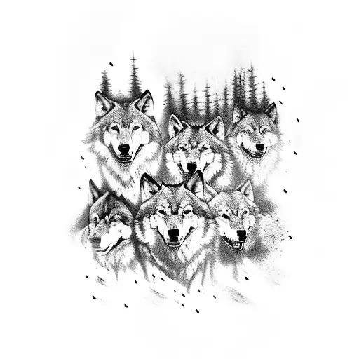 Wolves In A Pack Running Through A Dense Forest