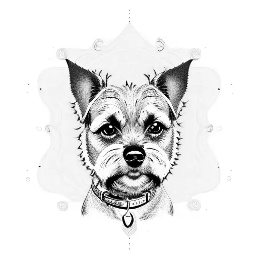 Border Terrier Dog With Curly Tail Full Body Outline