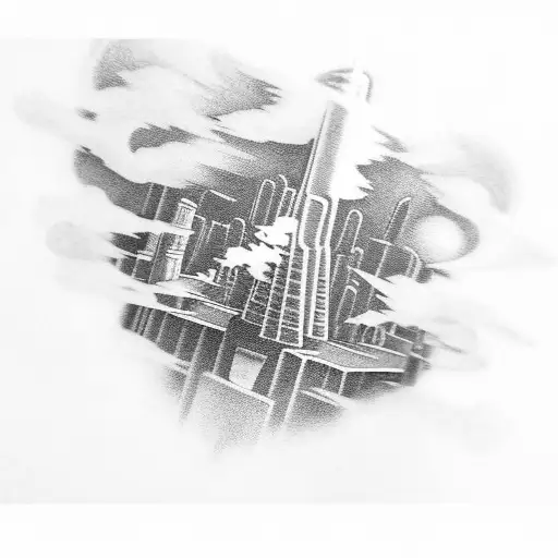 A Futuristic Cityscape With Smoke Forming The Shape Of A Vape Cloud
