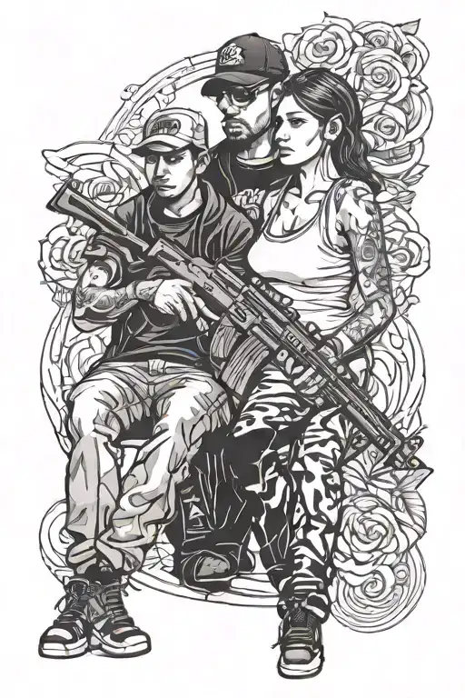 Famile And Gangsta Holding Ak 47