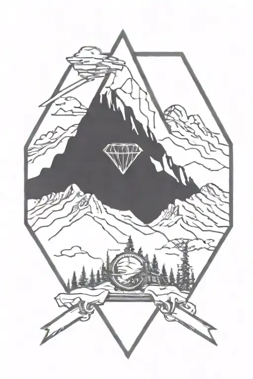Diamond Tattoo With Mountains