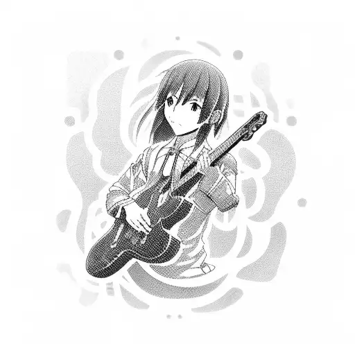 Japanese Guitar Player Surrounded By Anime Characters