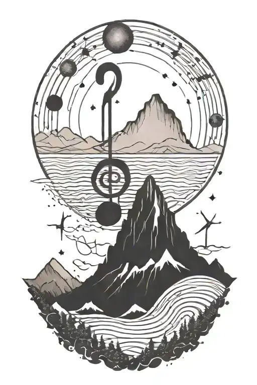 A Cosmic Music Note Blending Into A Mountain Landscape