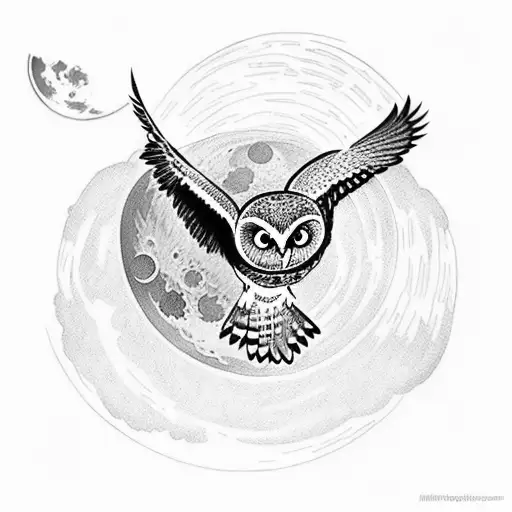 Owl Flying Head-on With The Moon In The Background