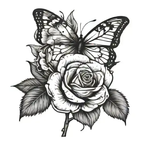 A Large Rose That Covers The Shoulder And A Small Butterfly Underneath