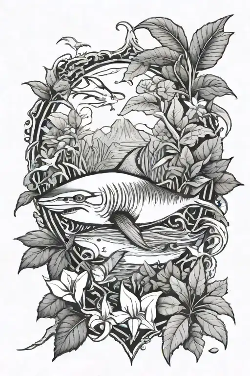 Bleeding Heart Surrounded By Shark And Jungle Scene