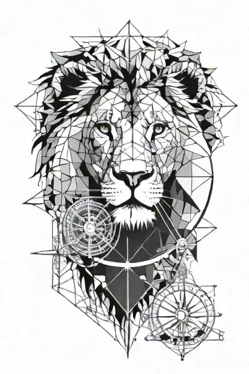 Geometric And Normal Lion Face With Compass And Map