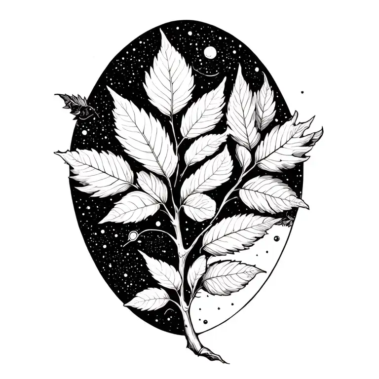 A Branch Of Leaves But With Space Imagery