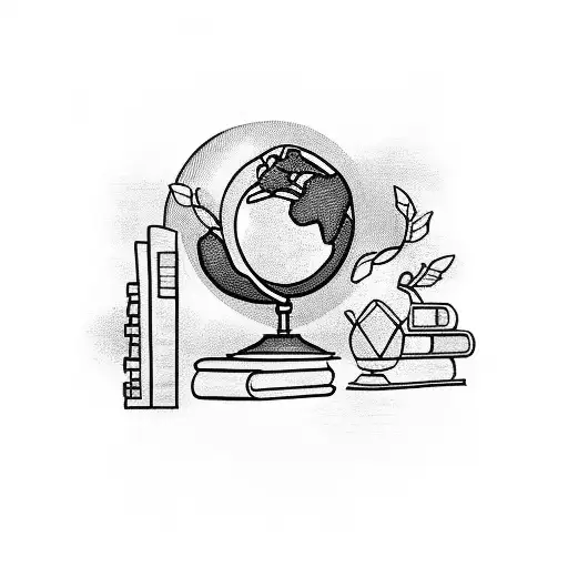 A Teacher's Desk With Books And A Globe Surrounded By Nature Elements