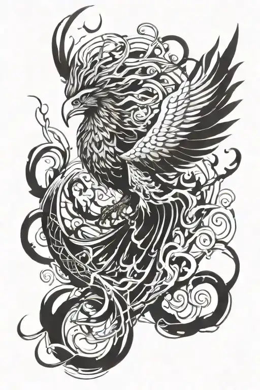Phoenix Rising And Lightnings Around Him