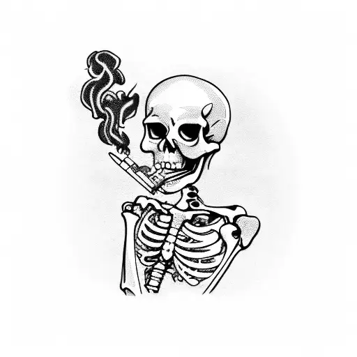 Skeleton Smoking A Cigarette While Drinking Coffee