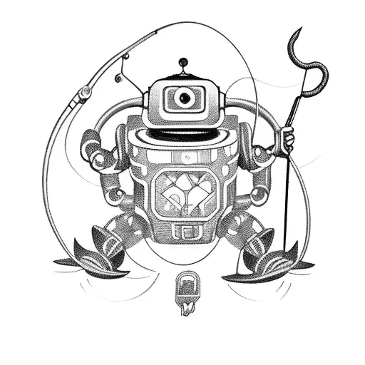 A Futuristic Robot Holding A Fishing Rod