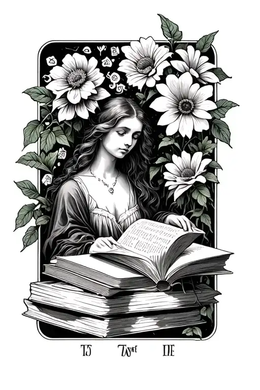 The Reader Tarot With Books And Flowers Growing