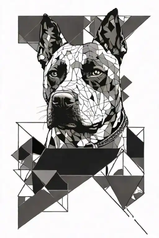 Amstaff Dog With Some Greanery And Geometric Details