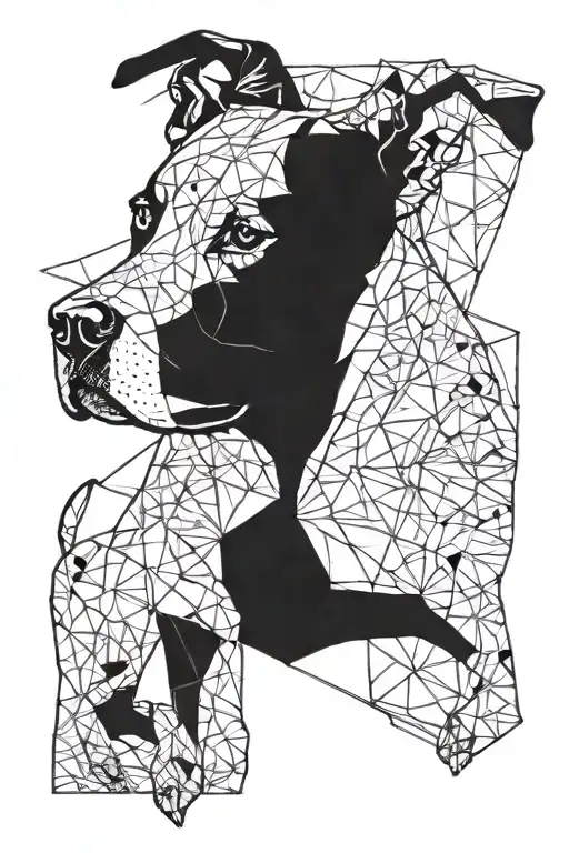 Amstaff Dog With Some Greanery And Geometric Details